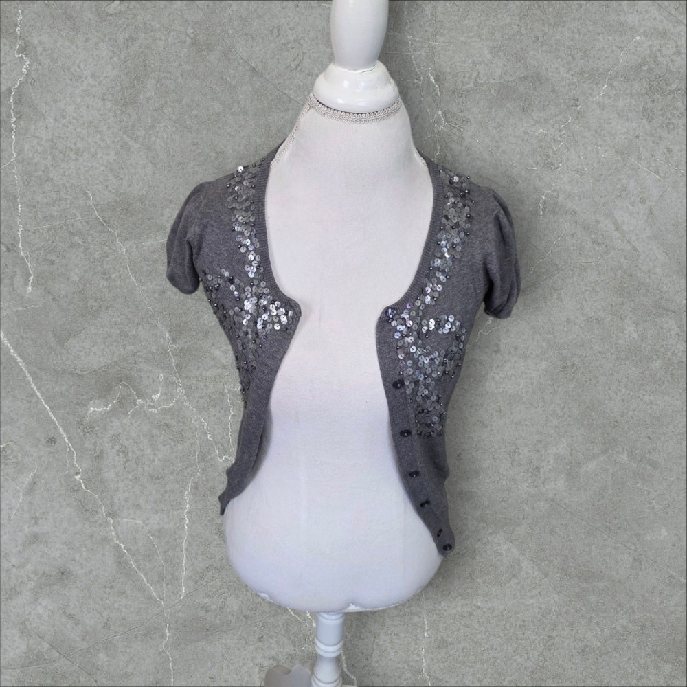 Gray Sequin Embellished Cardigan